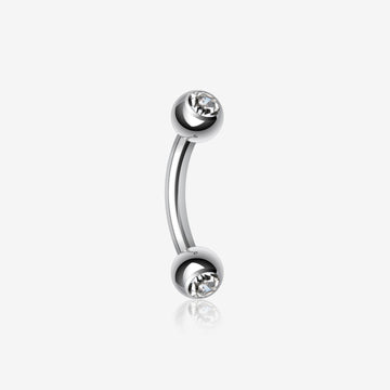 Double Gem Ball Curved Barbell Eyebrow Ring-Clear Gem